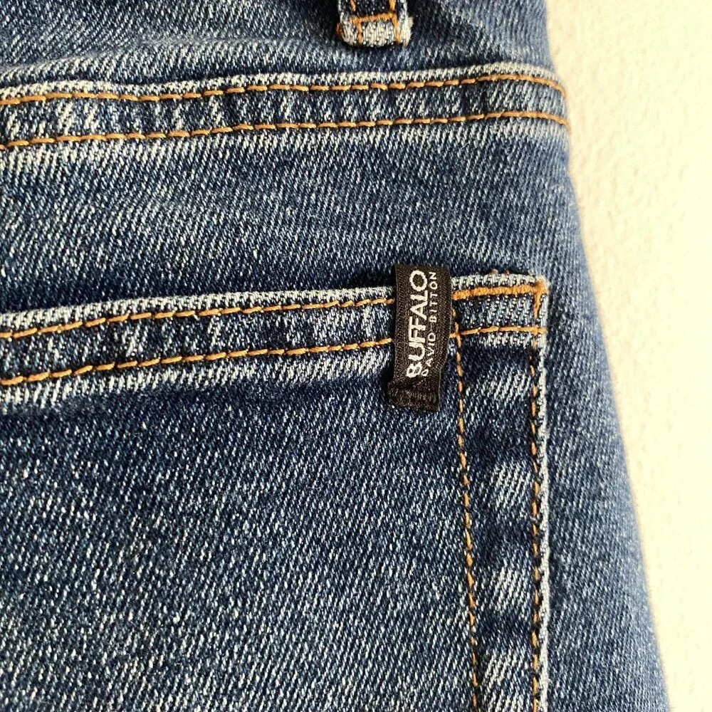 BUFFALO David Bitton Semi High Rise Slim Straight Dark Wash Distressed Hem Jeans - Picture 8 of 13
